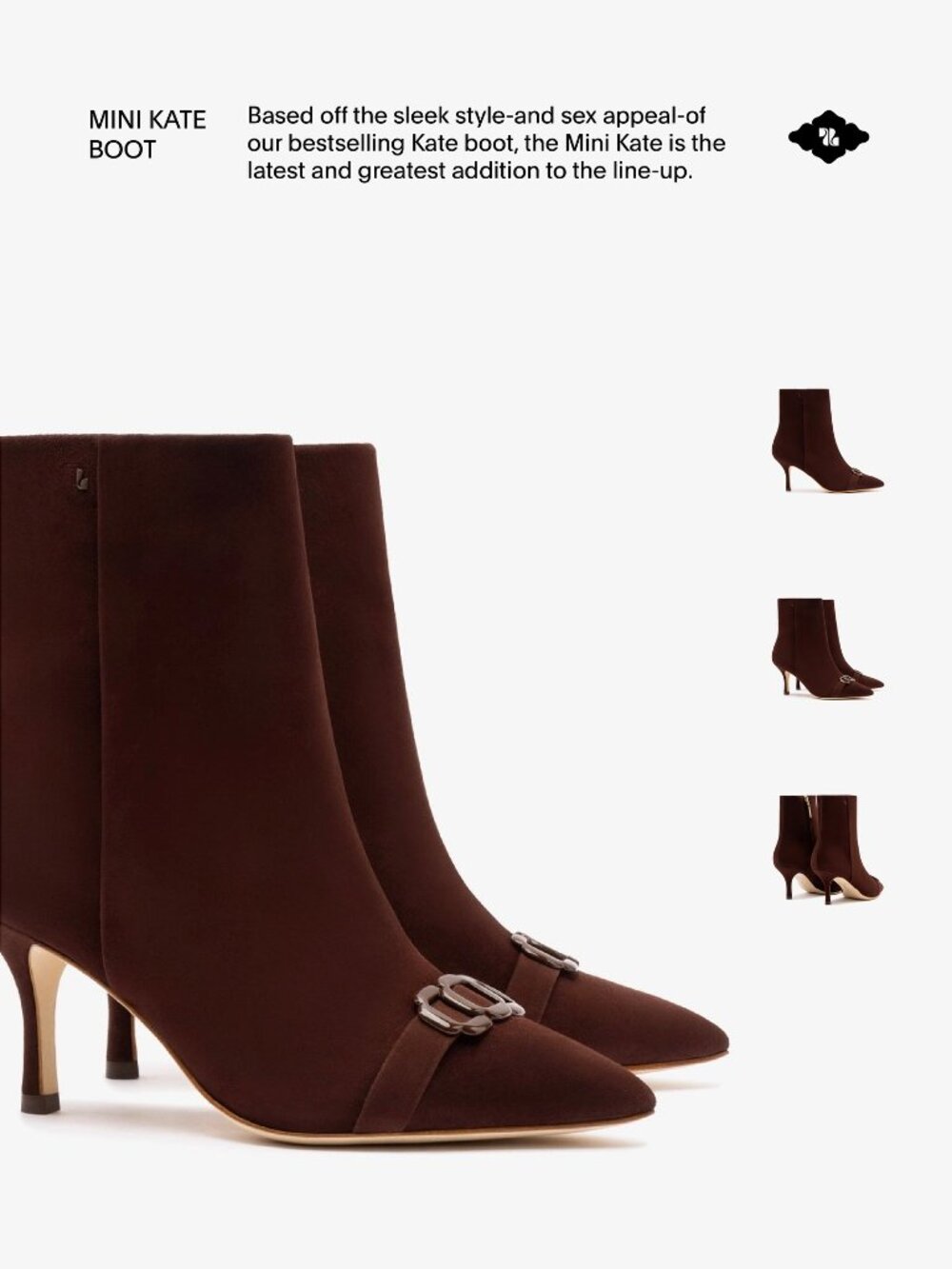Larroude Chocolate Mini Kate boot 3 inch heel- Size 8.5